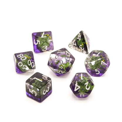 Green Frogs | Soft Edge Dice | Resin | 7 Piece Set
