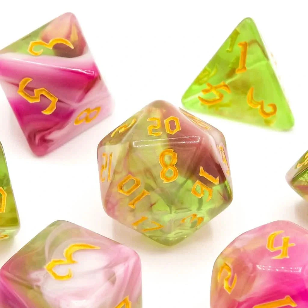 Springtime Swirl | Soft Edge Dice | Acrylic | 7 Piece Set