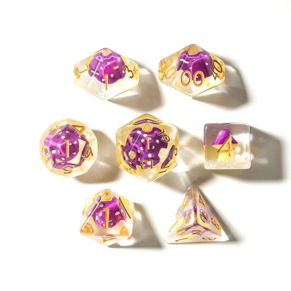 Purple Mushies | Resin Inclusion Dice | 7 Piece Set