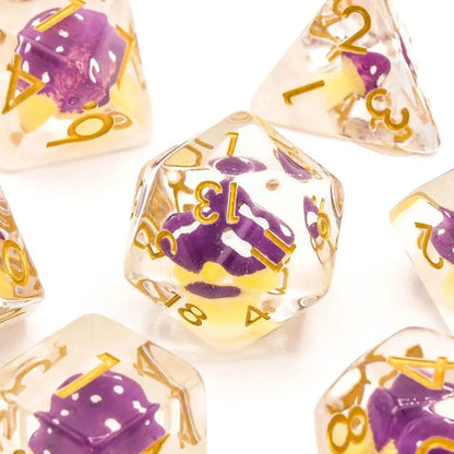 Purple Mushies | Soft Edge Dice | Resin | 7 Piece Set