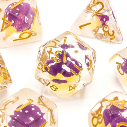 Purple Mushies | Resin Inclusion Dice | 7 Piece Set