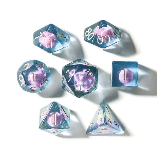Pink Mushies | Soft Edge Dice | Resin | 7 Piece Set