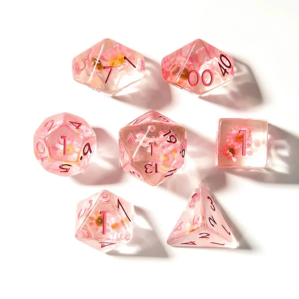 Cherry Blossoms | Soft Edge Dice | Resin | 7 Piece Set