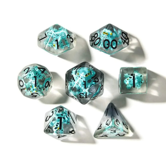 Blue Frogs | Soft Edge Dice | Resin | 7 Piece Set