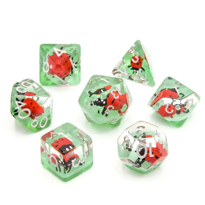 Red Ladybugs | Soft Edge Dice | Resin | 7 Piece Set