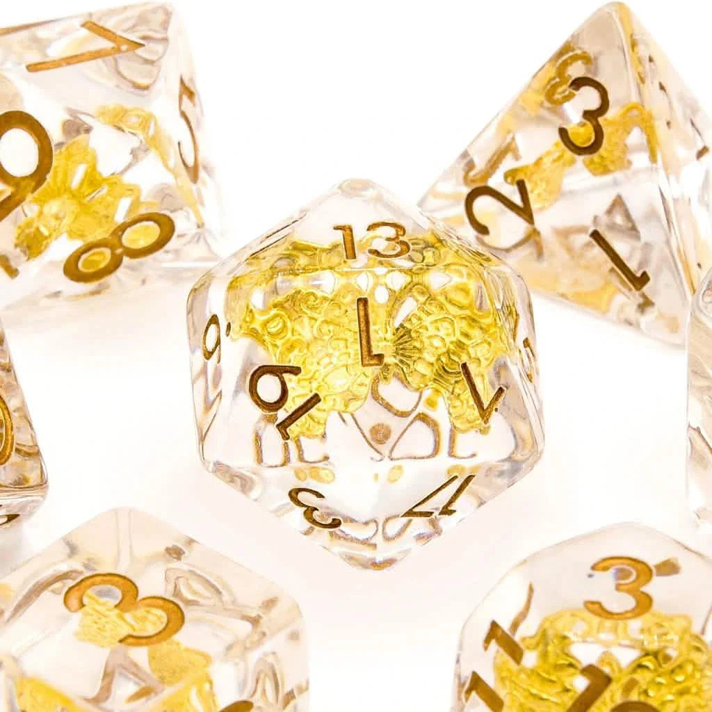 Gold Butterfly | Soft Edge Dice | Resin | 7 Piece Set