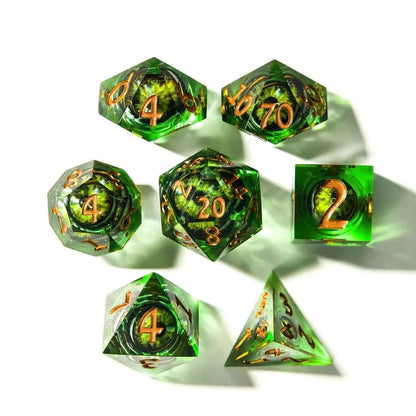 Eye of Emerald | Liquid Core Dice | Resin | 7 Piece Set