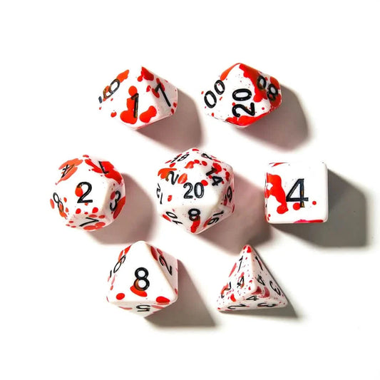 Blood Spatter | Soft Edge Dice | Acrylic | 7 Piece Set