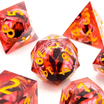 Eye of Fire | Liquid Core Dice | Resin | 7 Piece Set