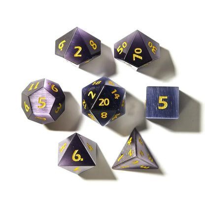 Purple Cats Eye | Gemstone Dice | 7 Piece Set