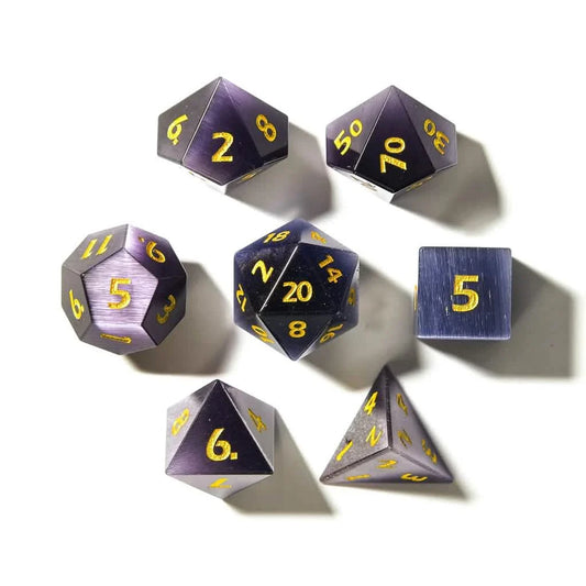 Purple Cats Eye | Gemstone Dice | 7 Piece Set