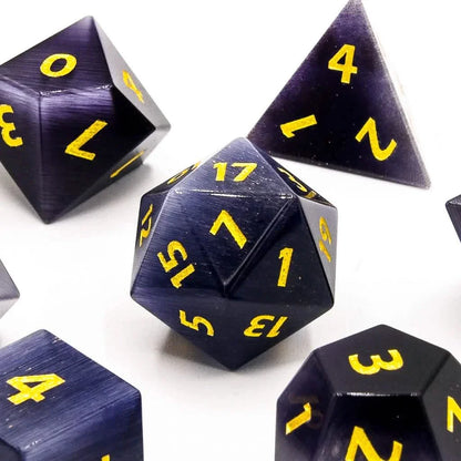 Purple Cats Eye | Gemstone Dice | 7 Piece Set