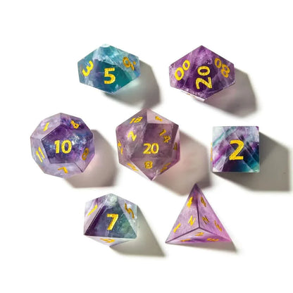 Rainbow Fluorite | Gemstone Dice | 7 Piece Set