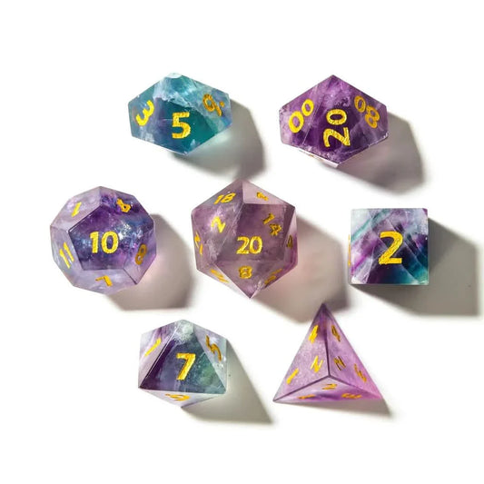 Rainbow Fluorite | Gemstone Dice | 7 Piece Set