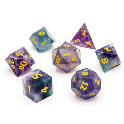 Rainbow Fluorite | Gemstone Dice | 7 Piece Set