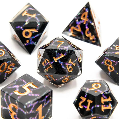 Violet Rift | Sharp Edge Dice | Resin | 7 Piece Set