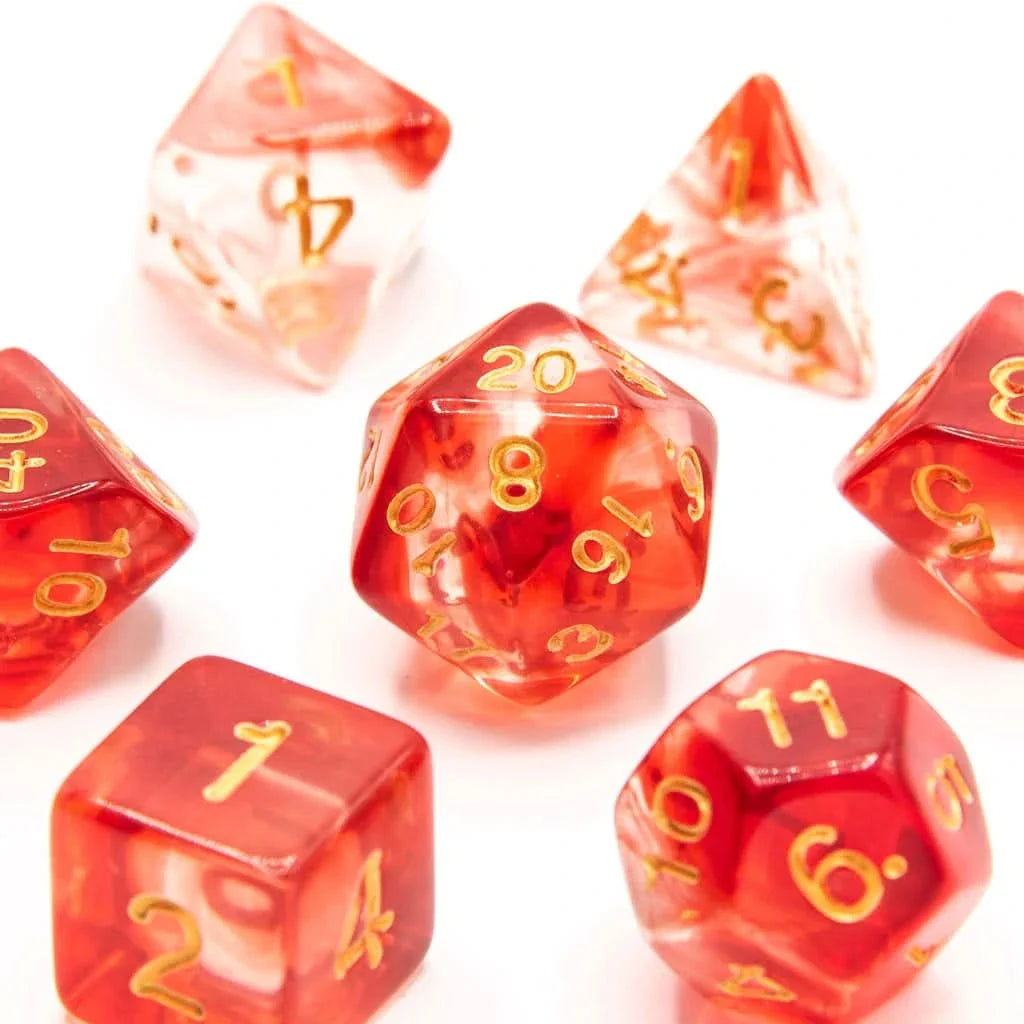 Phoenix Flame - Acrylic DND Dice Set - 7 Piece Polyhedral