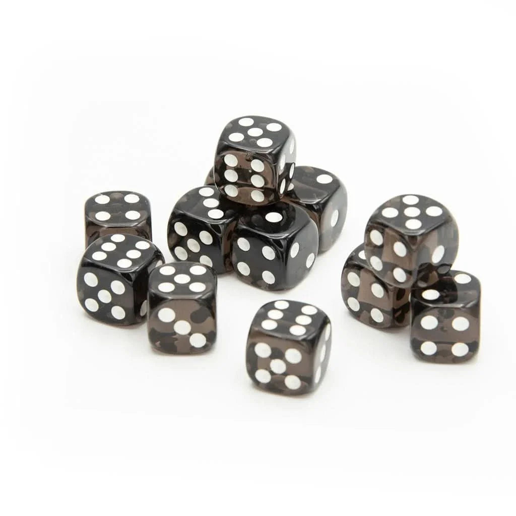 16mm D6 | Transparent Black | Round Edge | 12 Pack