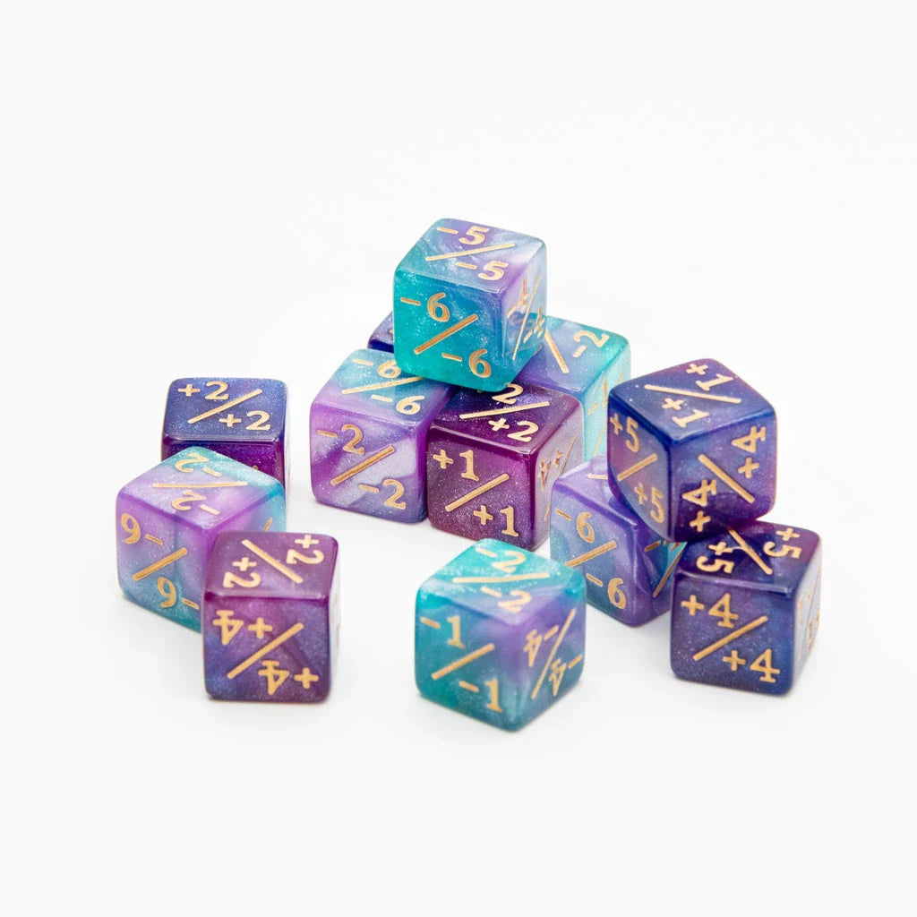 16mm D6 Dice Counters | Purple & Blue | 12 Pack