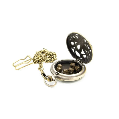 Kraken's Keepsake | Pocket Watch Dice Case | Mini Dice | Ancient Gold