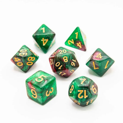 Red Apple Forest | Soft Edge Dice | Acrylic | 7 Piece Set