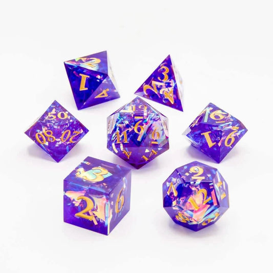 Amethyst Spark | Sharp Edge Dice | Resin | 7 Piece Set