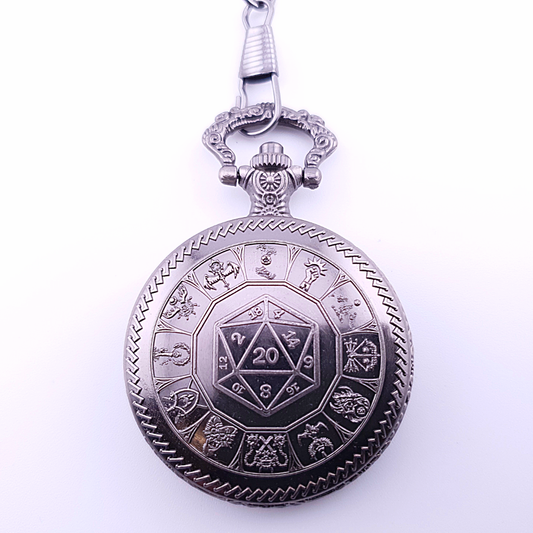Adventurer's Cache | Pocket Watch Dice Case | Mini Dice | Ancient Silver