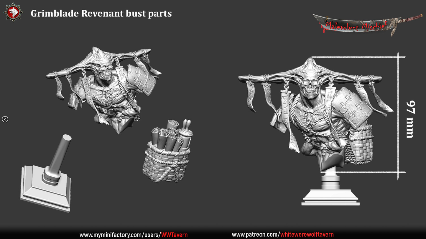 Grimblade Revenant Bust - Resin Bust based of Fantasy tabletop gaming / DnD/Pathfinder/Etc