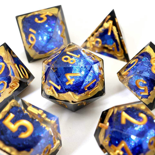 Azure Depths | Sharp Edge Dice | Resin | 7 Piece Set