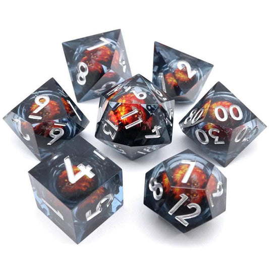 Blazing Skull | Liquid Core Dice | Resin | 7 Piece Set
