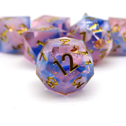 Unicorn Cream | Sharp Edge Dice | Resin | 7 Piece Set
