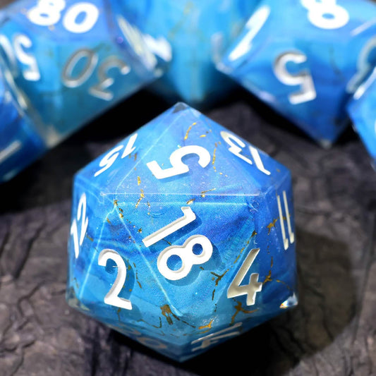 Azure Aegis | Sharp Edge Dice | Resin | 7 Piece Set