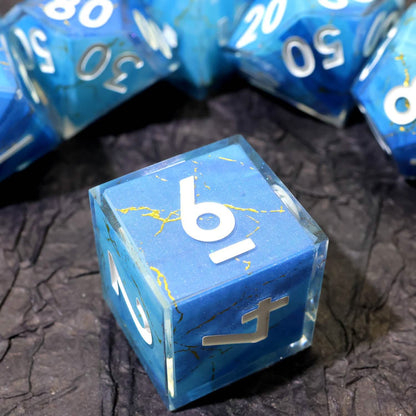 Azure Aegis | Sharp Edge Dice | Resin | 7 Piece Set