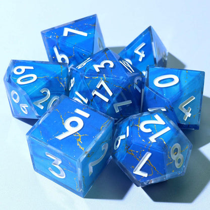 Azure Aegis | Sharp Edge Dice | Resin | 7 Piece Set