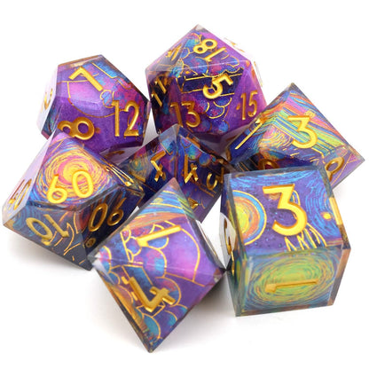 Gilded Cosmos | Sharp Edge Dice | Resin | 7 Piece Set