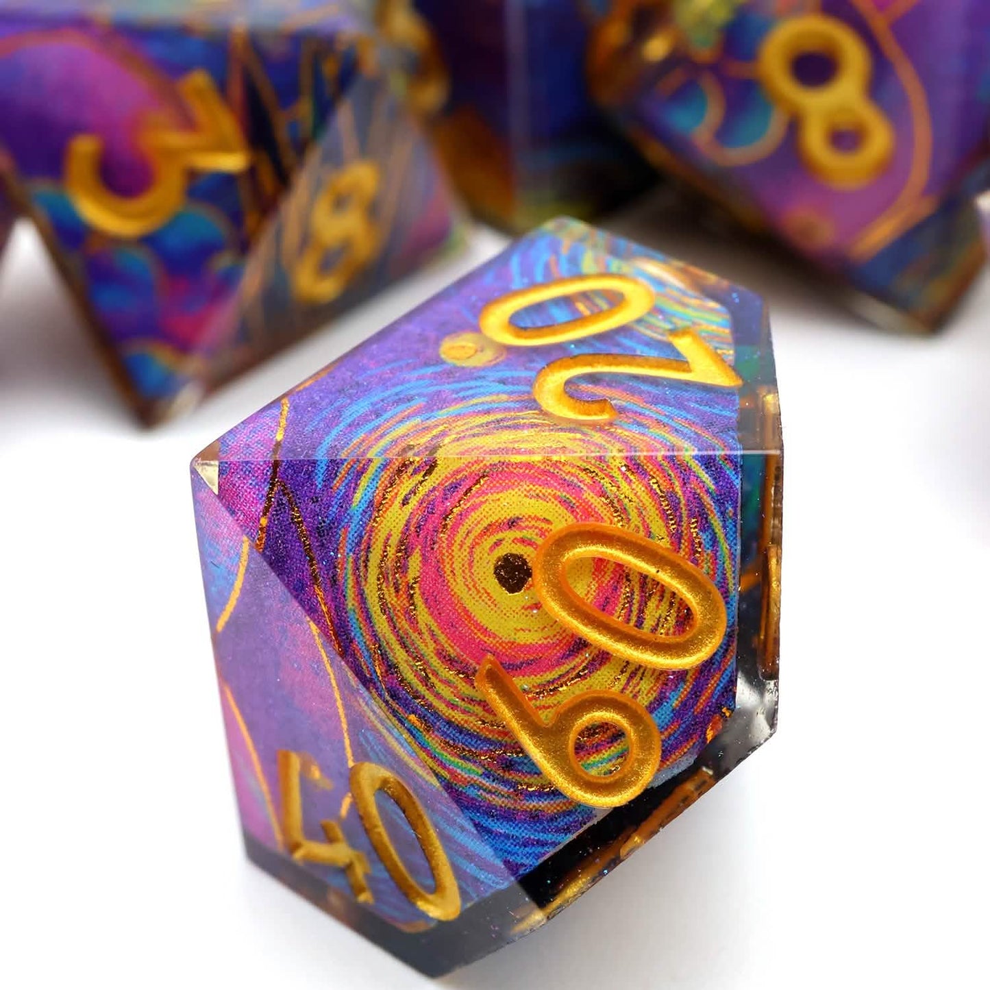 Gilded Cosmos | Sharp Edge Dice | Resin | 7 Piece Set