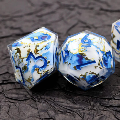 Divine Marble | Sharp Edge Dice | Resin | 7 Piece Set