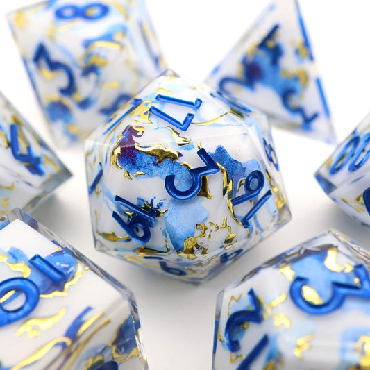 Divine Marble | Sharp Edge Dice | Resin | 7 Piece Set