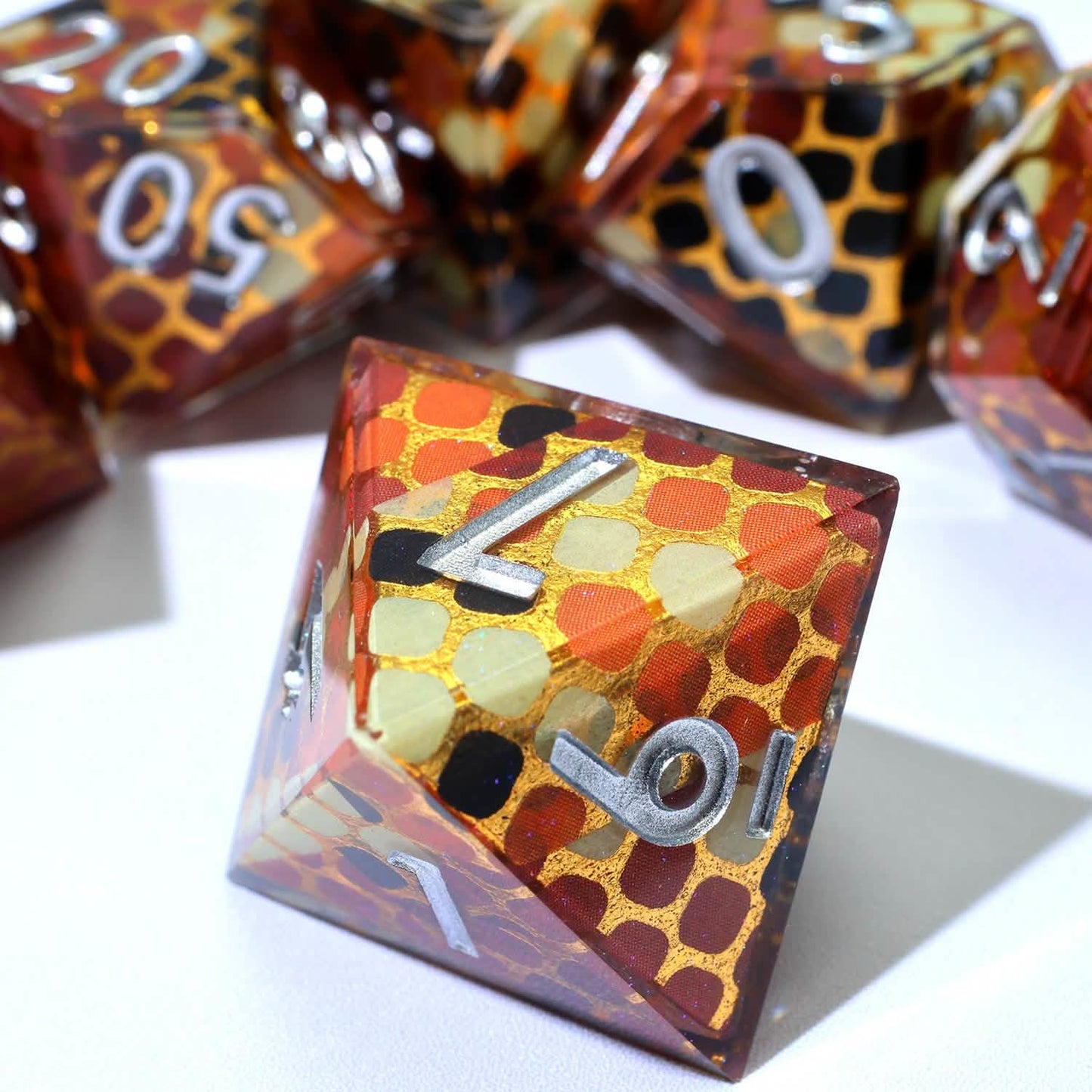 Cindercoil | Sharp Edge Dice | Resin | 7 Piece Set