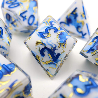 Divine Marble | Sharp Edge Dice | Resin | 7 Piece Set