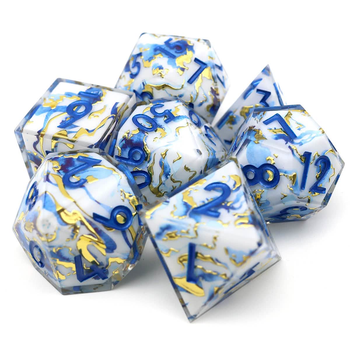 Divine Marble | Sharp Edge Dice | Resin | 7 Piece Set