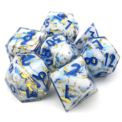 Divine Marble | Sharp Edge Dice | Resin | 7 Piece Set