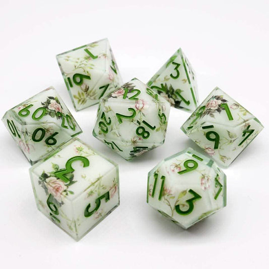 Floral Notes | Sharp Edge Dice | Resin | 7 Piece Set