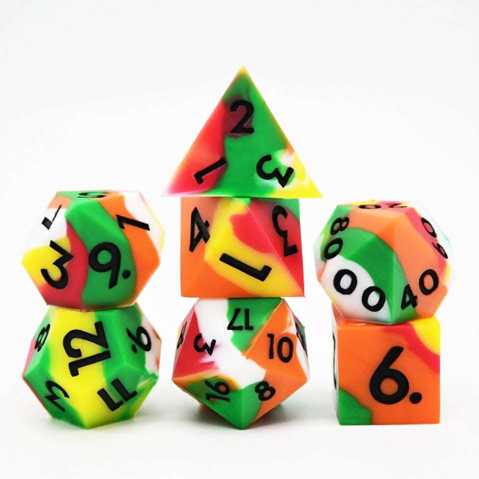 Kaleidoscopic Squish Rocks | Silicone Dice | 7 Piece Set