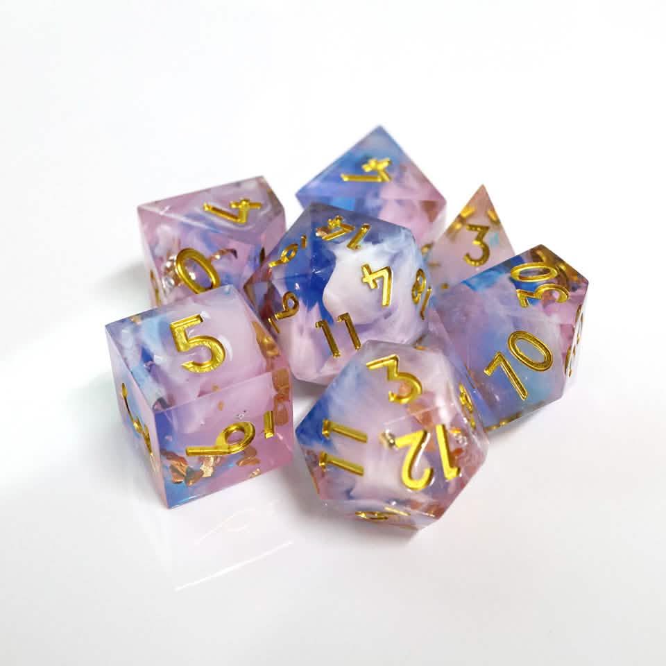 Unicorn Cream | Sharp Edge Dice | Resin | 7 Piece Set