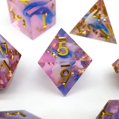 Unicorn Cream | Sharp Edge Dice | Resin | 7 Piece Set