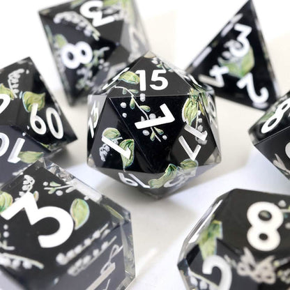 Midnight Moondrop | Sharp Edge Dice | Resin | 7 Piece Set