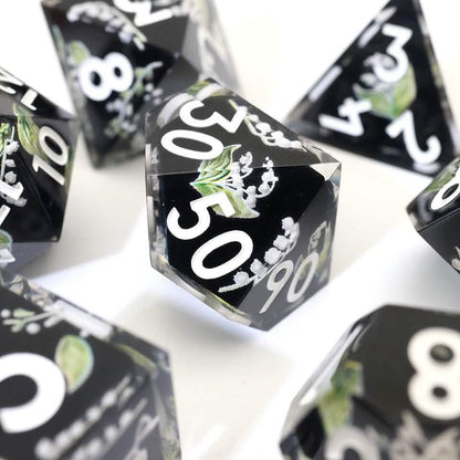 Midnight Moondrop | Sharp Edge Dice | Resin | 7 Piece Set
