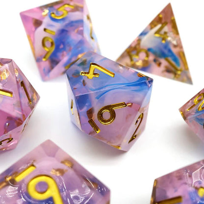 Unicorn Cream | Sharp Edge Dice | Resin | 7 Piece Set