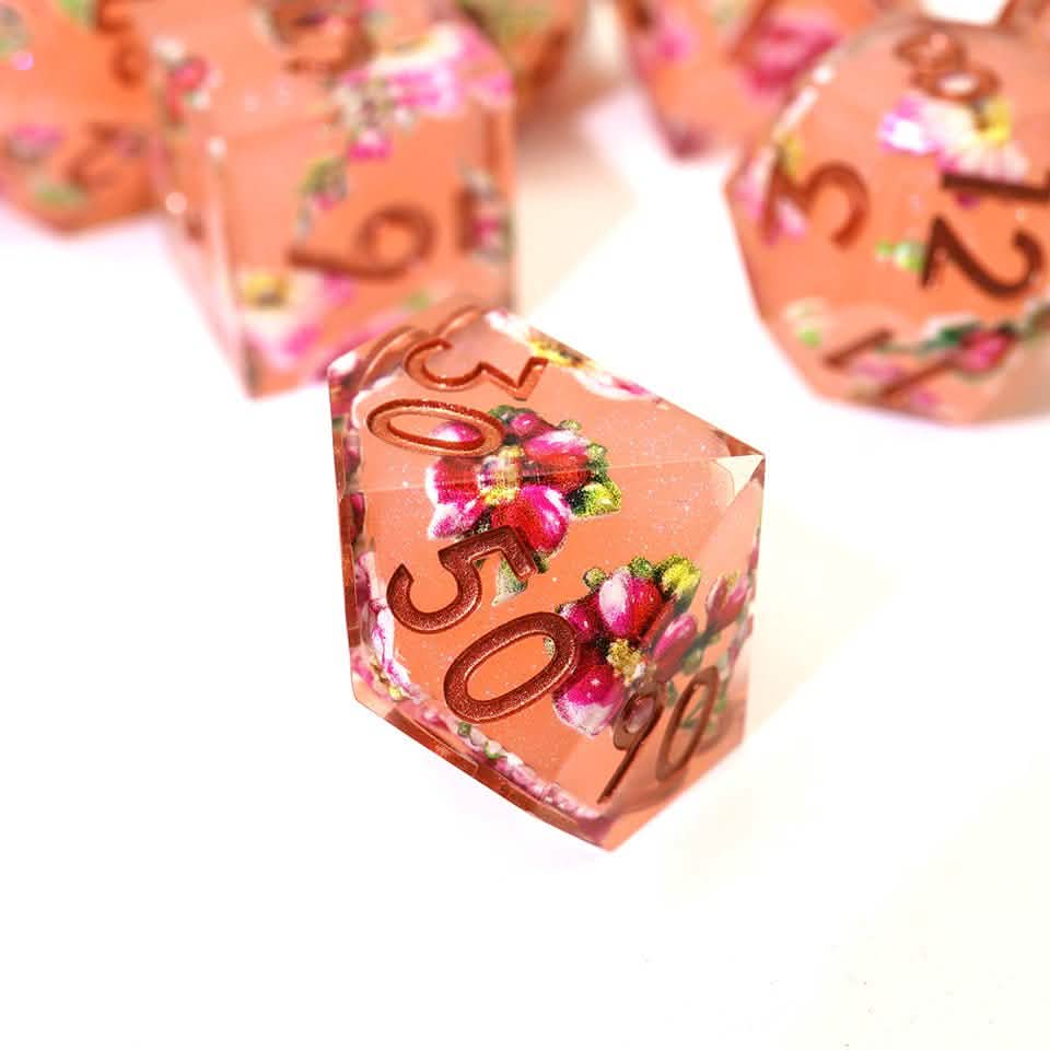 Peach Tea | Sharp Edge Dice | Resin | 7 Piece Set